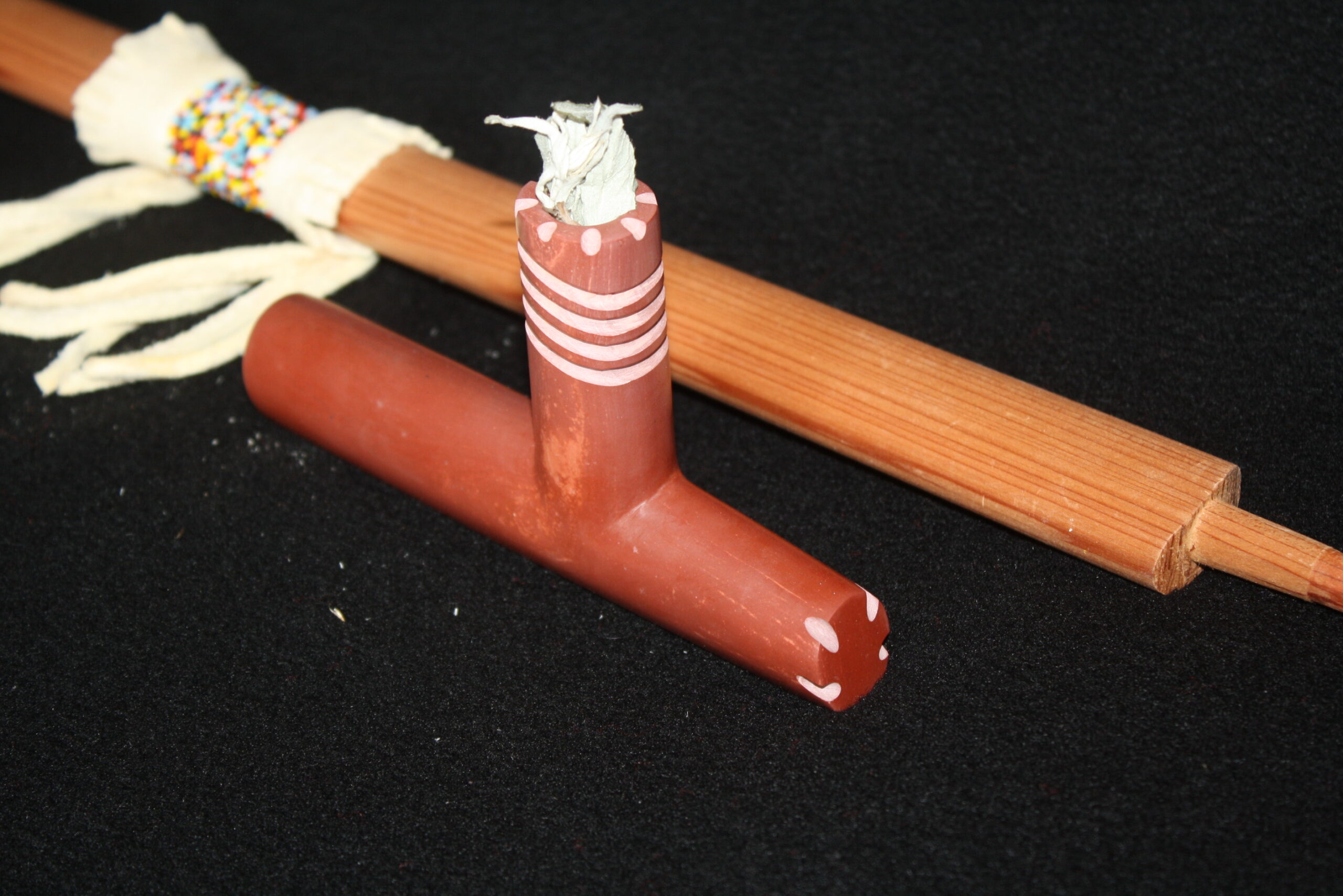 23″ Catlinite Four Winds Pipe And Beaded Stem – Lakota Creations